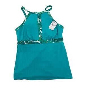 Lands’ End Teal High Neck Keyhole Tankini Swimwear Top Women's Size 6 NEW!!!